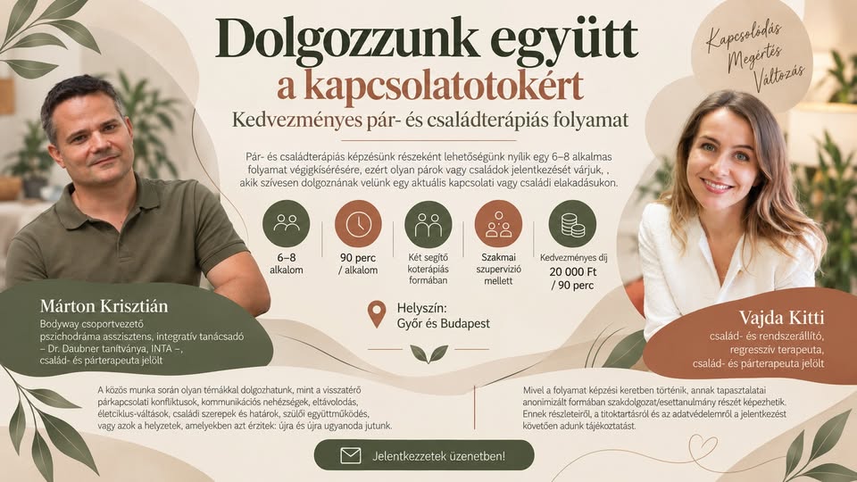 DOLGOZZUNK EGYÜTT A KAPCSOLATOKÉRT • Kedvezményes pár- és családterápiás folyamat • OKT. 13.